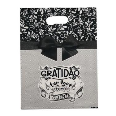 Imagem de SACOLA Boca de Palhaço GRATIDÃO AO CLIENTE 20x30cm 50un Aliança, Preto
