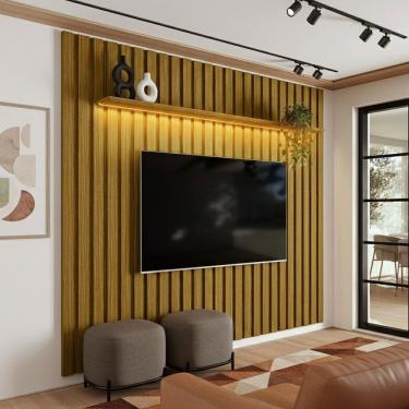 Imagem de Painel Ripado com Led para Tv até 70 Polegadas em Mdf e Mdp Olivar Móveis London Cedro