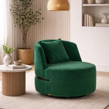 Imagem de Poltrona Giratória Laila em Veludo com Molas Ensacadas e Detalhe em Aço Veludo Verde