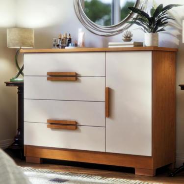 Imagem de Cômoda Brescia 3 Gavetas com Porta MDF Moderna para Quarto 96cm Organi