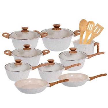 Imagem de Jogo de Panelas Antiaderente Cerâmico Fogão Indução Kit 12 Peças Cook 