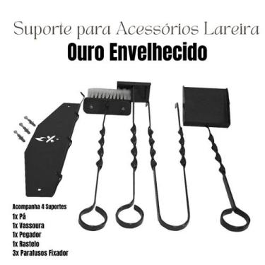 Imagem de Kit Suporte com Acessorios Lareira Preto - LAURINDOS CHURRASQUEIRA