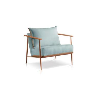 Imagem de Poltrona Mari Linho Cinza Claro Base Cobre Confortável Sala - Poltjá M