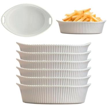 Imagem de 6 Tigelas Oval Canelada Com Alça Melamina Premium Branca - Best