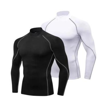 Imagem de Camiseta De Compressão Masculina De Manga Longa Com Gola Alta, Secagem