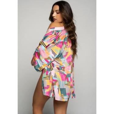 Imagem de Saída de Praia Kimono Estampado Tecido Proteção Solar Uv 50+-Feminino