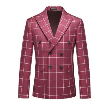 Imagem de Conjunto de roupas masculino MOGU Slim Fit, xadrez, cor de vinho, tres