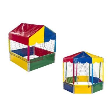 Imagem de Kit Piscina de Bolinhas Quadrada 1,00m Oitavada 2,00m Casinha Barraqui