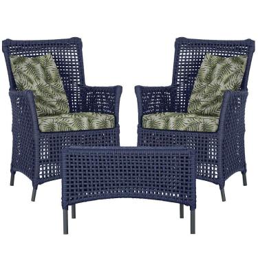 Imagem de 2 Poltronas 1 Mesa Igapó Em Alumínio Preta Corda Náutica E5 Azul