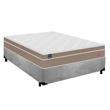 Imagem de Cama Box Casal Suede + Colchão Lis Molas Ensacadas Plumatex 138x188x64cm Cinza