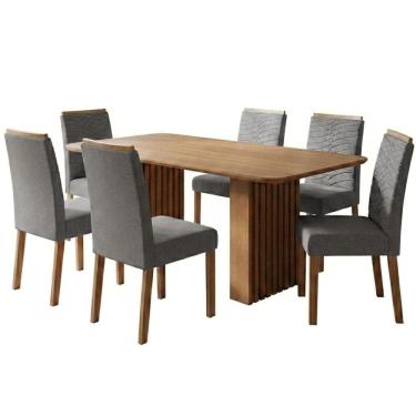 Imagem de Mesa de Jantar Ester MDF Com 6 Cadeiras Estofadas Linho MOLCI