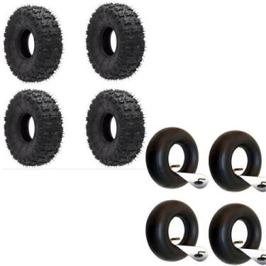 Imagem de 4x Pneus 4.10 X 3.50 Aro 4 Quadriciclo Skate scooter + camaras - newra