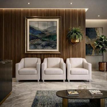 Imagem de Kit 3 Poltronas Reforçadas Recepção Barbearia Tecido material sintétic