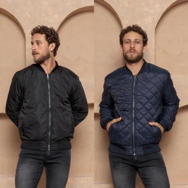 Imagem de Jaqueta Masculina Bomber Acolchoada com Zíper Dupla Face COR:PRETO-AZU