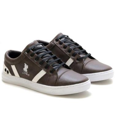 Imagem de Sapatênis Tênis Polo Casual Conforto Masculino De Amarrar 08, Marrom, 