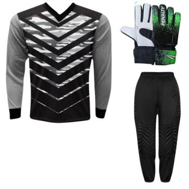 Imagem de Kit Goleiro Roma Infantil Camisa Kanga + Calça TRB + Luva Penalty Delt