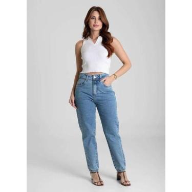 Imagem de Calça Feminina Jeans Mom Sawary Premium Original Cintura Alta Moda Blo