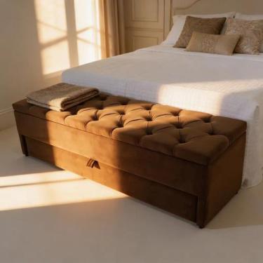 Imagem de Baú e Gaveta 120x40x45cm Marrom (Veludo Suede Liso) Perfeito para o Se