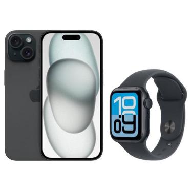 Imagem de Smartphone Apple iPhone 15 128GB Preto - 5G + Smartwatch Apple Watch S