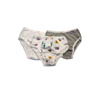 Imagem de Kit Calcinha Infantil tanga Estampada Lobinha Lupo - Loba, PP, Branco,
