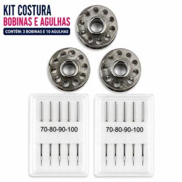 Imagem de Kit Costura Bobinas e Agulhas Maquina 3 Bobinas 10 Agulhas - Sem marca