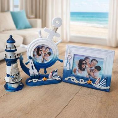 Imagem de Farol Com Porta Retratos Decoração Náutica Oceano Kit 3pçs - Genérico
