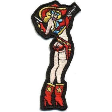 Imagem de Patch termocolante vintage de cowgirl 9 cm vermelho e preto - Marca Pr