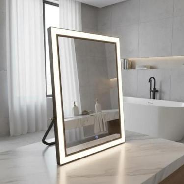 Imagem de Espelho Decorativo Retangular Moderno 40x28cm Iluminado Com Led Touch 