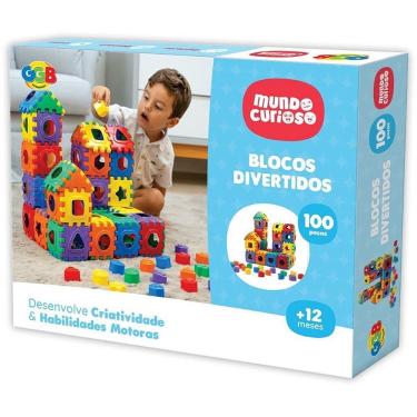 Imagem de Brinquedo Educativo Blocos Divertidos 100 Peças Encaixáveis Plástico Atóxico GGB Plast