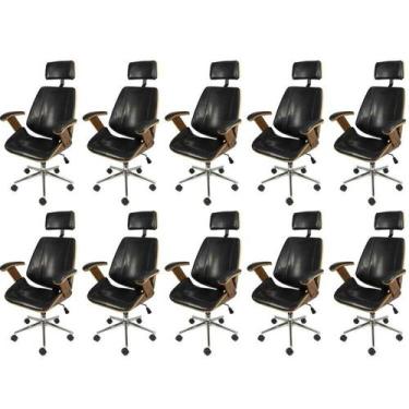 Imagem de Kit 10 Cadeiras Escritorio Presidente material sintético e Madeira Ber