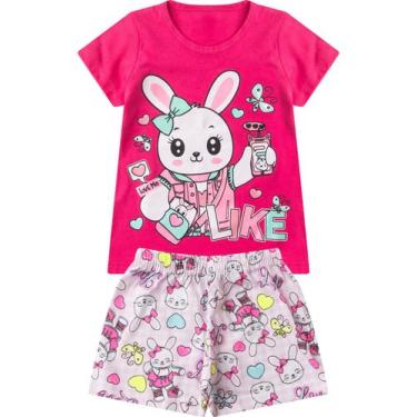 Imagem de Pijama Verão Menina Brilha no Escuro Kappes Rosa, 6, Rosa