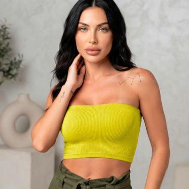 Imagem de Top Faixa Feminino Canelado sem alça Poliamida Ajustável ao Corpo 227 