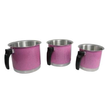 Imagem de Kit Canecão Fervedor Leiteira Rosa de Alumínio 14 a 18cm - Shopmaster