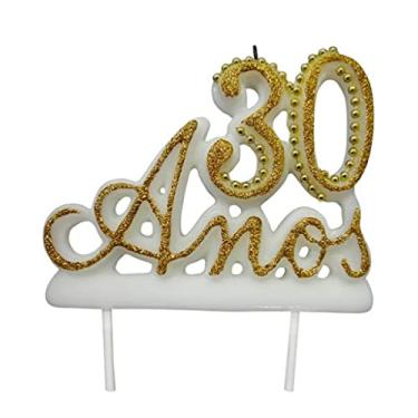 Imagem de Vela 30 Anos Luxo Branco c/Detalhe Dourado