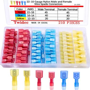 Imagem de Twidec Kit De Conectores De Pá De Nylon De 210 Peças 22-10 Calibre De Desconexão Rápida Totalmente Isolado Macho E Fêmea Kit De Sortimento De Terminal De Pá De Fio N-008