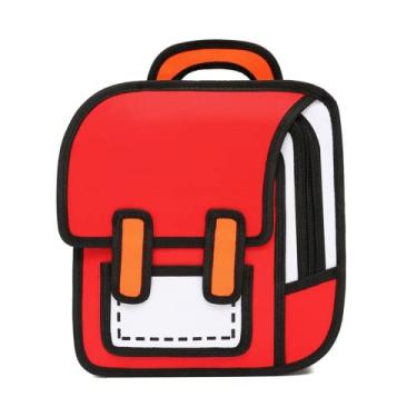 Imagem de Mochila Kawaii com desenho fofo 3D estilo de salto 2D de papel de quadrinhos anime mochila de livros material escolar divertido mochila, Vermelho, Large, Mochilas Daypack