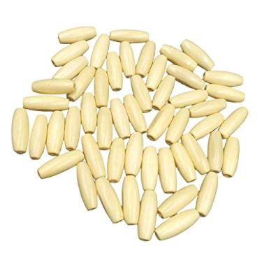 Imagem de Dovewill 50 peças de contas ovais de madeira feitas à mão para fabricação de joias de pulseiras DIY – Creme