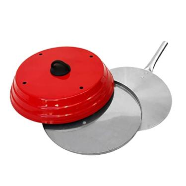 Imagem de Kit Pizza Para Churrasqueira com Pá de Pizza Alumínio Forma Redonda 35 cm e Abafador (Vermelho)