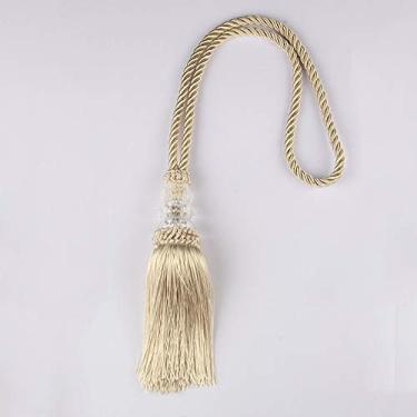 Imagem de 2 peças miçangas de cristal borla cortina de bola pendurada corda tieback artesanato borlas pingente faça você mesmo acessórios para cortina decoração de quarto, bege, 4 peças