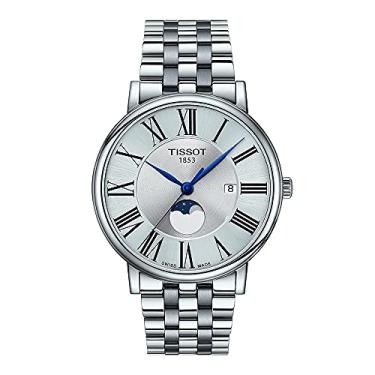 Imagem de Tissot Pulseira masculina Carson Moonphase 316L de aço inoxidável de quartzo suíço, cinza, 20 (modelo: T1224231103300)