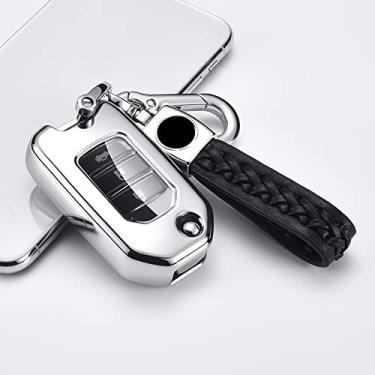 Imagem de CSHU Porta-chaves do carro remoto capa porta-chaves porta-chaves, adequado para Honda Civic CR-V HR-V Accord Jade Crider Odyssey 2015-2018, porta-chaves de prata