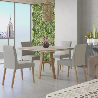 Imagem de Conjunto Sala de Jantar Mesa com Vidro e 4 Cadeiras Cristal Tradição Móveis