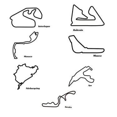 Imagem de Quadrinhos Pistas F1 - Kit Com 7 circuitos/Decoração - Toque 3D Cor:Preto