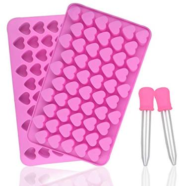 Imagem de Pacote com 2 mini moldes de coração de silicone com 2 conta-gotas - cubos de gelo, gomas, chocolate e sabão - rosa