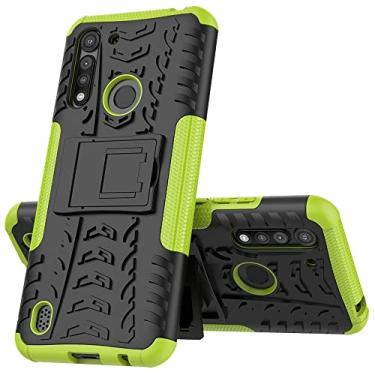 Imagem de Capa protetora ultrafina compatível com Moto G8 Power Lite, TPU + PC Bumper Hybrid Militar Grade Rugged Case, Capa de telefone à prova de choque com capa traseira de telefone com suporte (Cor: verde)