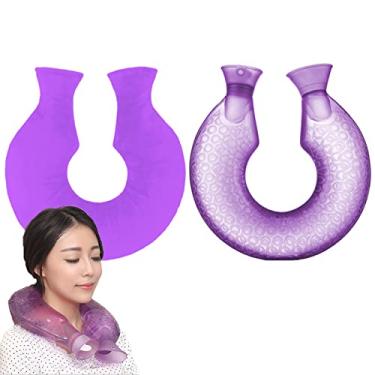Imagem de Garrafas de água quente em forma de U com tampa de pelúcia macia PVC borracha natural - livre de BPA - bolsa de água quente durável para compressa quente e terapia de calor, almofada de aquecimento para alívio da dor, roxo 3.1600 ml