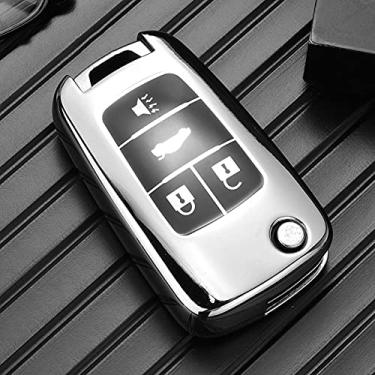 Imagem de YJADHU Capa de chave de TPU macio proteção de chave, apto para Chevrolet Buick para Cruze Aveo Trax Opel Astra Corsa Meriva Zafira Antara J, 4 botões, prata