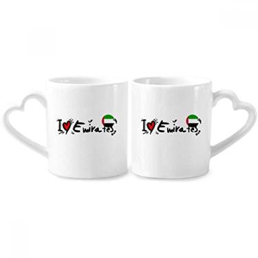Imagem de I Love Emirates Palavra Bandeira Amor Coração Ilustração Casal Porcelana Conjunto de Caneca Cerâmica Amante Copo Punho Coração