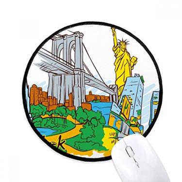 Imagem de DIYthinker US New York America Tapete de mouse aquarela desktop escritório tapete redondo para computador