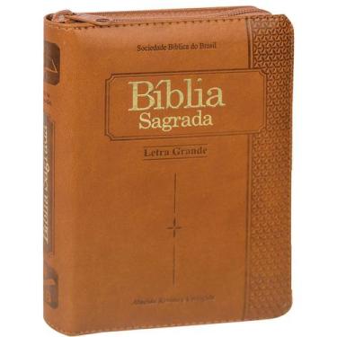 Imagem de Bíblia Sagrada Pequena Com Letra Grande  Zíper  Índice - Marrom
